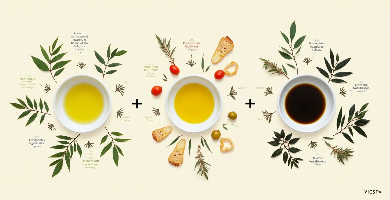 Carte visuelle des accords culinaires avec les différents fruités d’huile d’olive en Provence