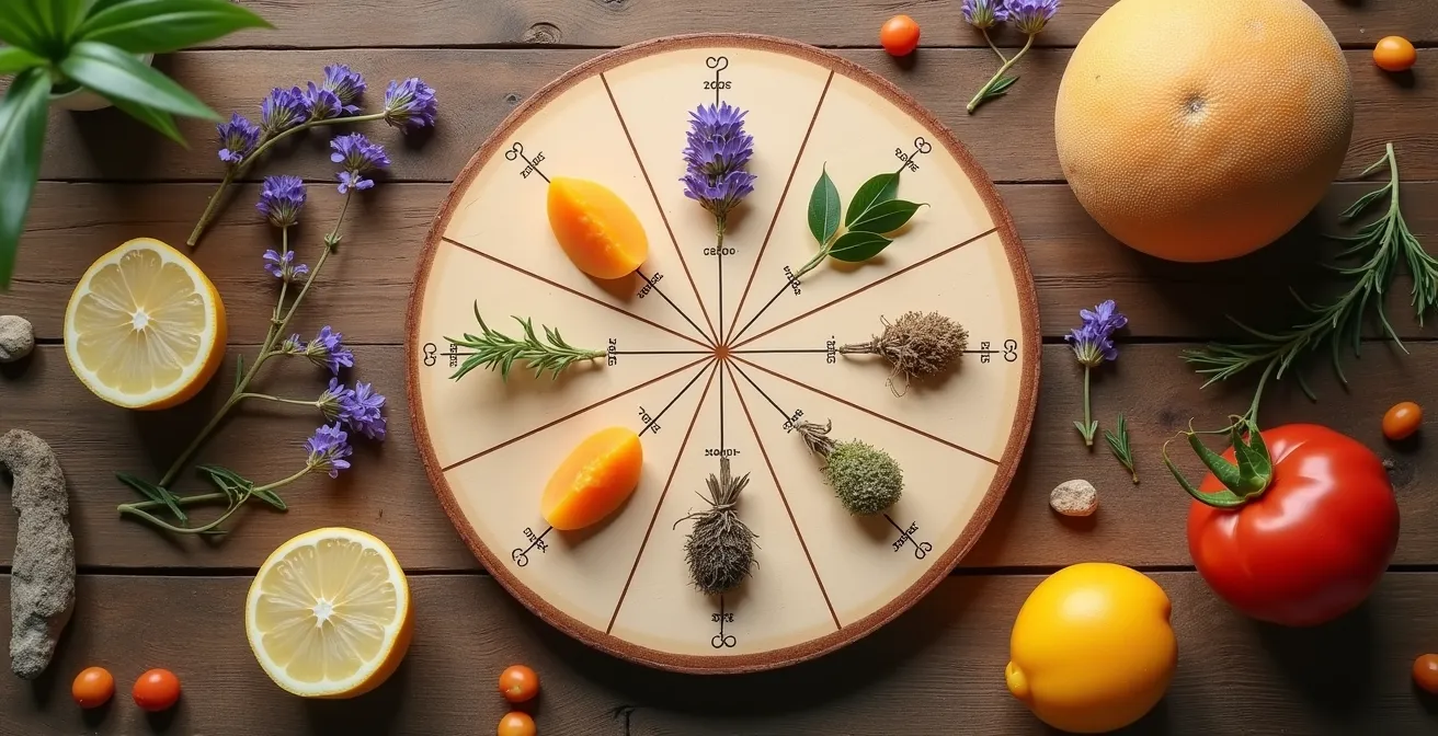 Roue simplifiée des arômes provençaux : garrigue, lavande, melon, abricot