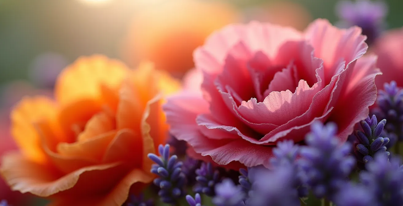 Composition photographique montrant les différentes floraisons de Provence organisées par saison, avec mimosas, amandiers, coquelicots et lavandes