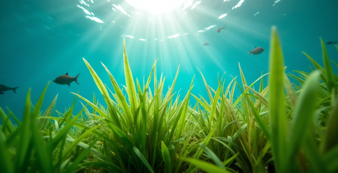 Herbier de posidonie sous-marin avec poissons dans les eaux cristallines des Calanques