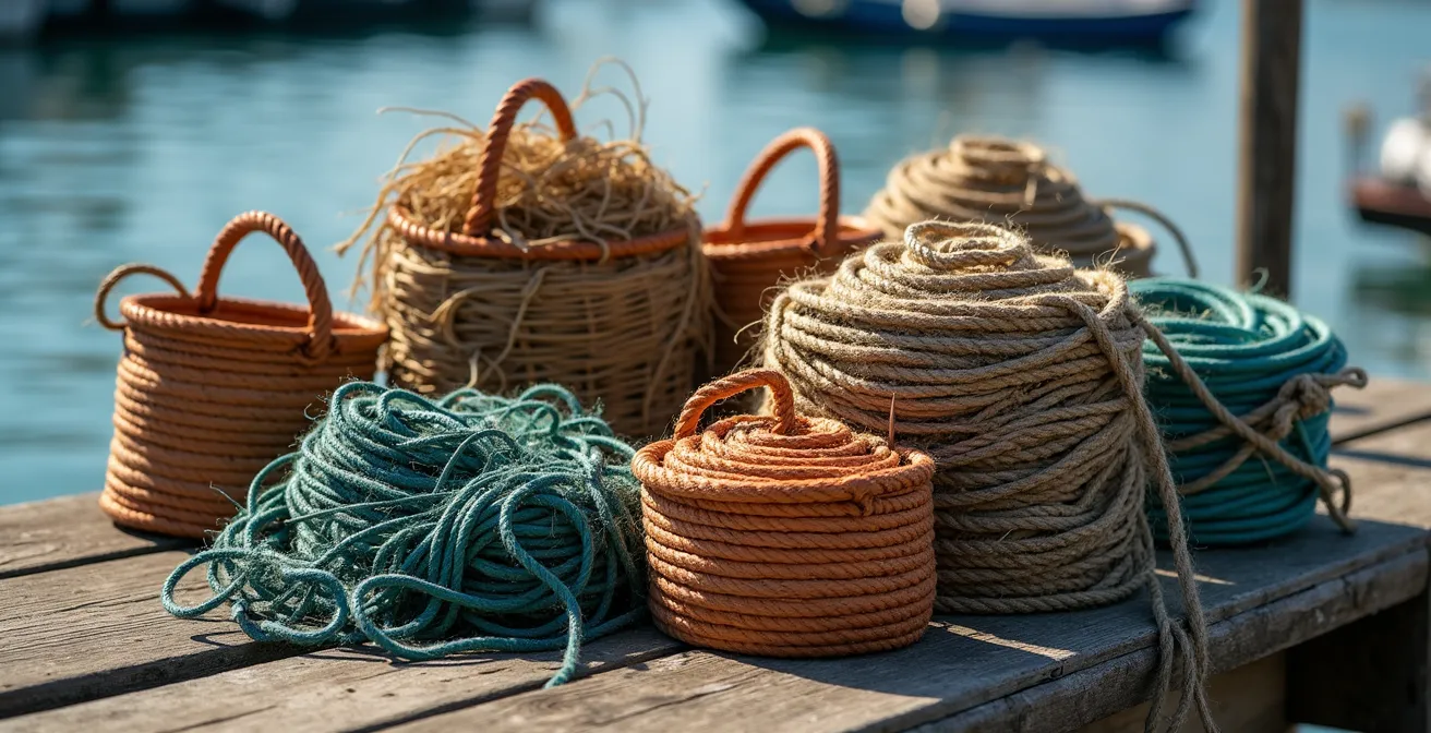 Filets de pêche traditionnels et palangres emmêlés sur le bois d'un pointu provençal, symbolisant la pêche artisanale