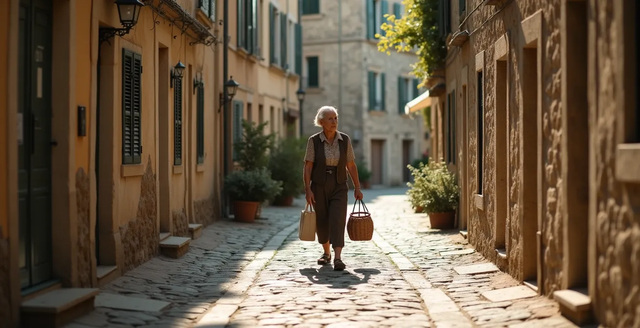 Ruelle étroite d'un village authentique du Luberon avec habitants locaux