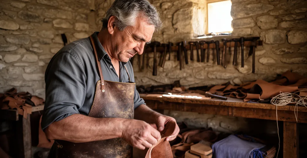 Artisan provençal travaillant dans son atelier familial aux murs de pierre